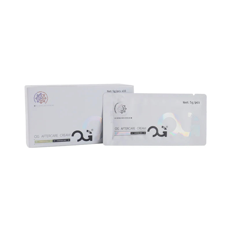 OG Produce Tattoo Aftercare Cream – individually packaged sachets, lightweight plant-based formula, non-greasy texture, designed for fresh tattoo healing and colour protection.
